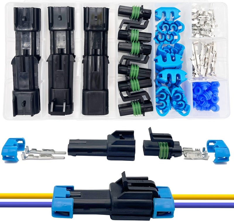 Twippo 14-12 AWG 2 Pin Connector Weather Pack Connectors Kit 2 Wire Waterproof Automotive Electrical Plug Connectors Quick Connect and Disconnect (6 Sets) - Image 1